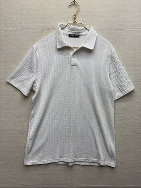 PJ Paul Jones | large White Textured Polo Shirt